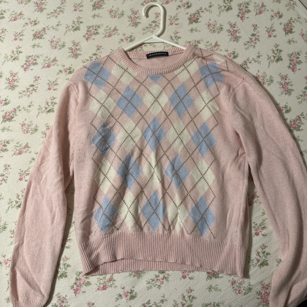 Pastel Brandy Melville Argyle Sweater. Pastel Pink, B… Gem